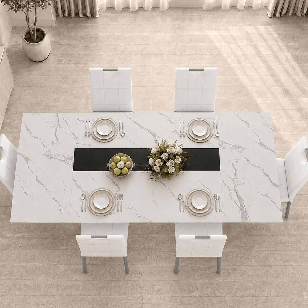 7-Piece Rectangle Wood  Kitchen Dining Table Set
