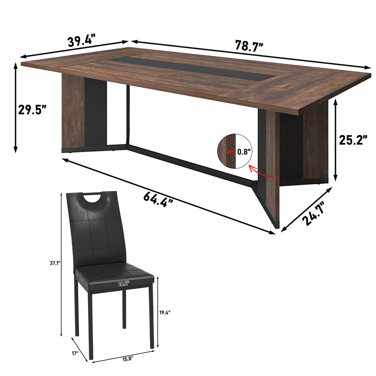 78"/ 94" 7-Piece Rectangle Wood  Kitchen Dining Table Set