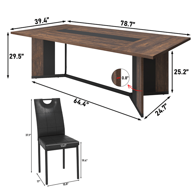 78"/ 94" 7-Piece Rectangle Wood  Kitchen Dining Table Set