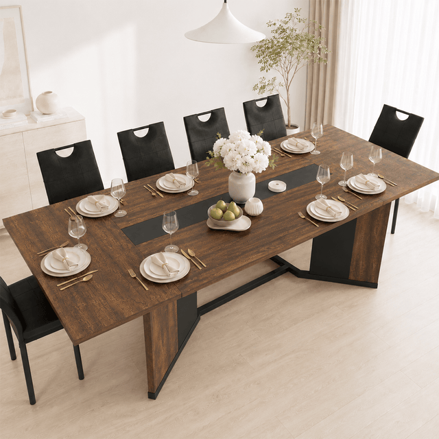 78"/ 94" 7-Piece Rectangle Wood  Kitchen Dining Table Set