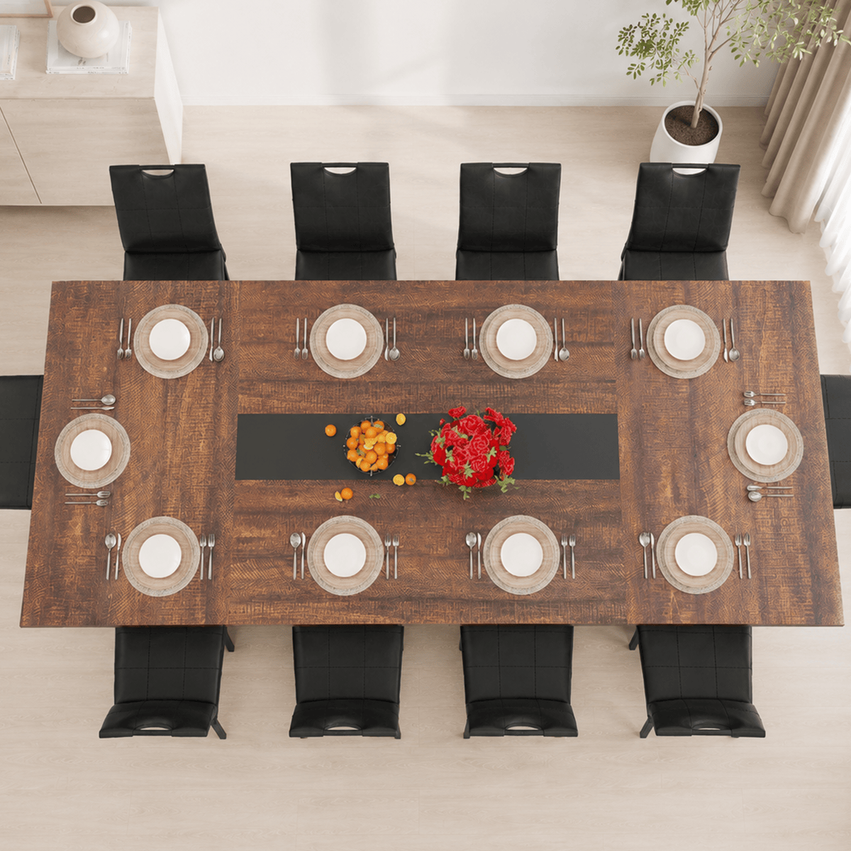 78"/ 94" 7-Piece Rectangle Wood  Kitchen Dining Table Set