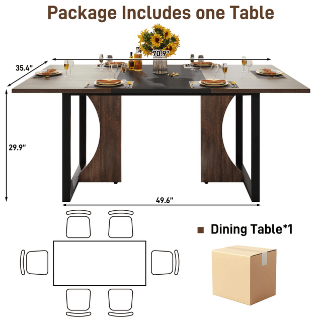 70" Rectangle Wood Kitchen Dining Room Table