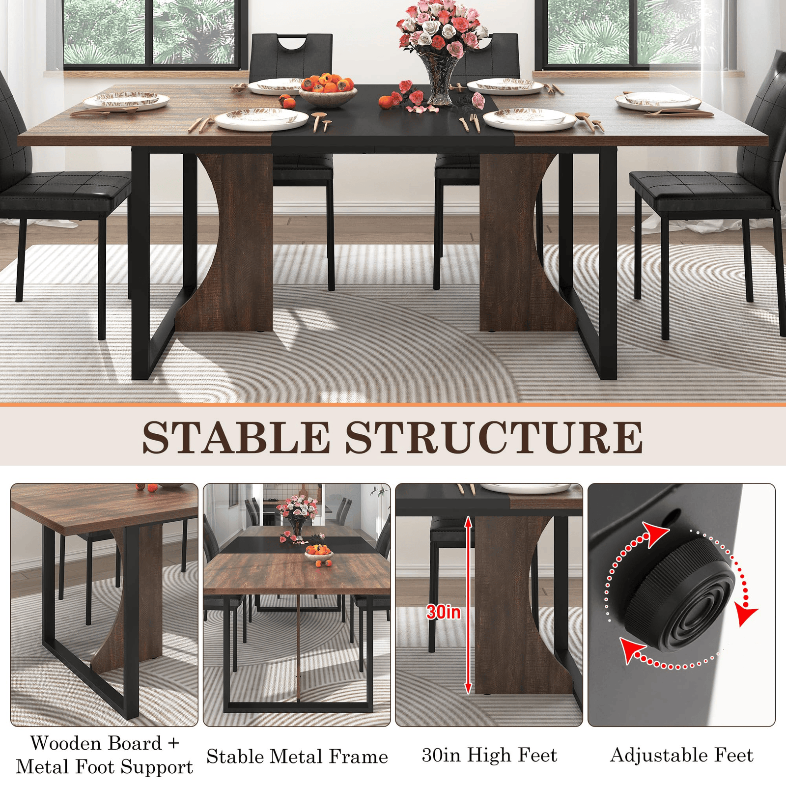 70" Rectangle Wood Kitchen Dining Room Table