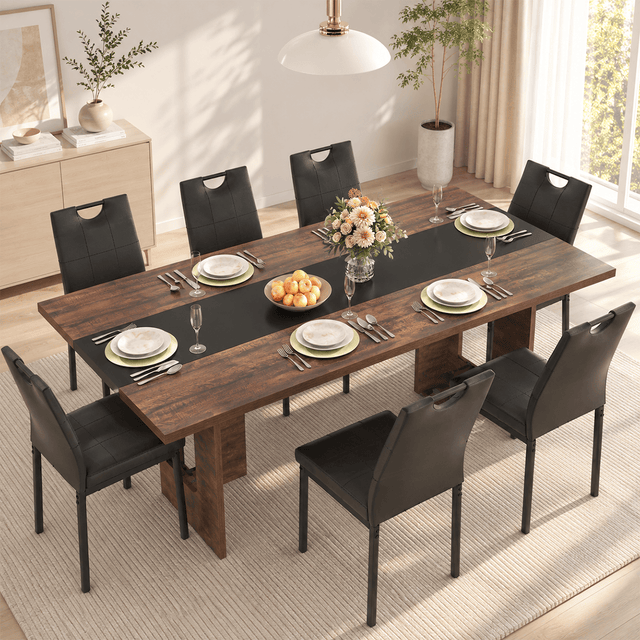 71" Brown 7-Piece Dining Table Set with 6 Upholstered Chairs