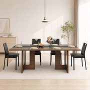 71" Brown 7-Piece Dining Table Set with 6 Upholstered Chairs