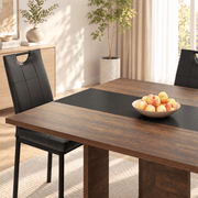 71" Brown 7-Piece Dining Table Set with 6 Upholstered Chairs