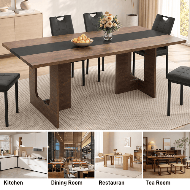 71" Brown 7-Piece Dining Table Set with 6 Upholstered Chairs