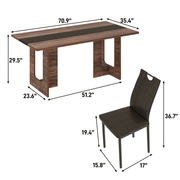 71" Brown 7-Piece Dining Table Set with 6 Upholstered Chairs