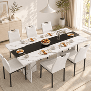 71" Brown 7-Piece Dining Table Set with 6 Upholstered Chairs