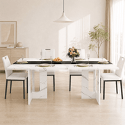 71" Brown 7-Piece Dining Table Set with 6 Upholstered Chairs