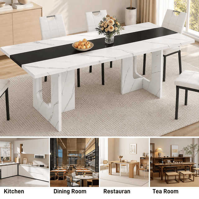 71" Brown 7-Piece Dining Table Set with 6 Upholstered Chairs
