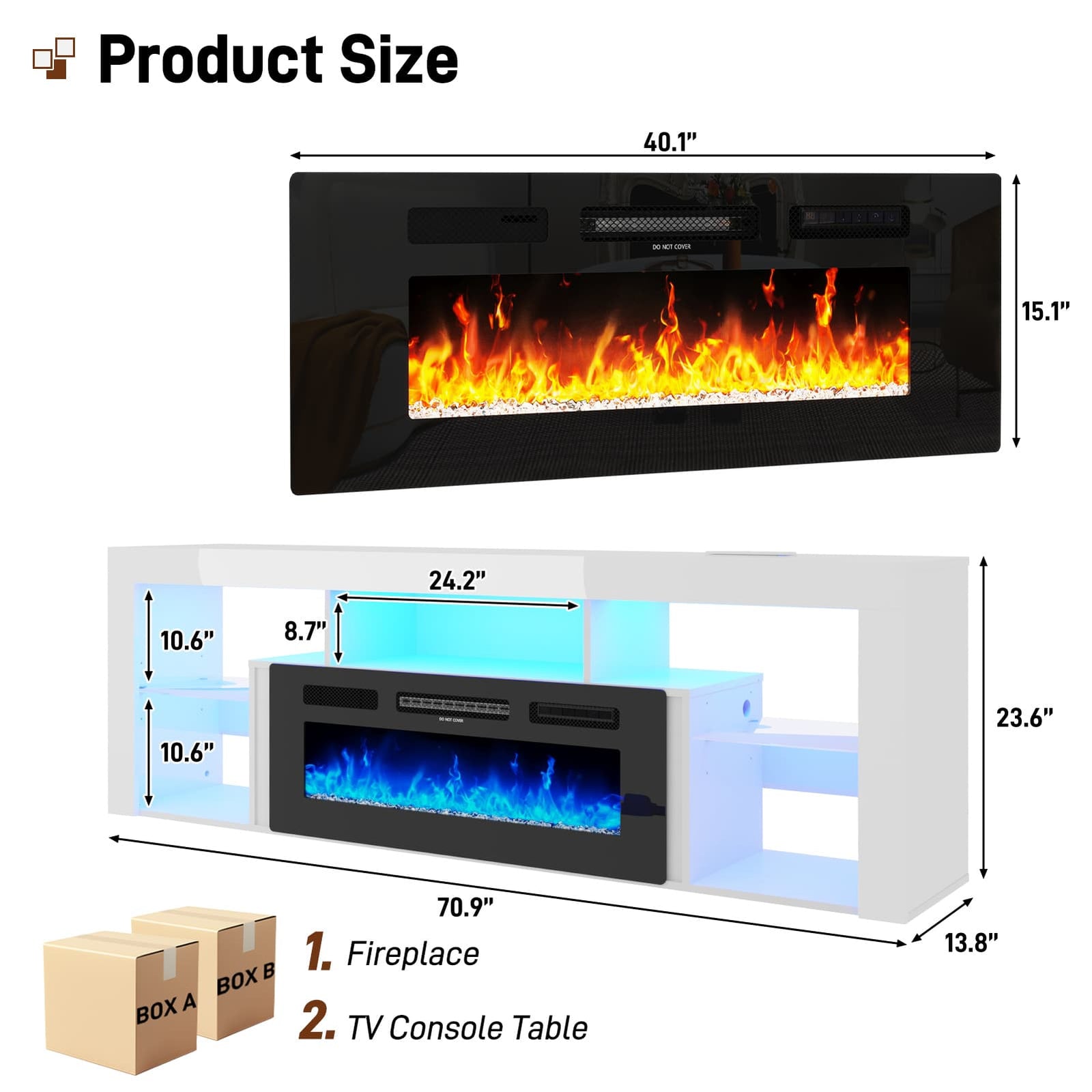 71" Floating Fireplace TV Stand Entertainment Center