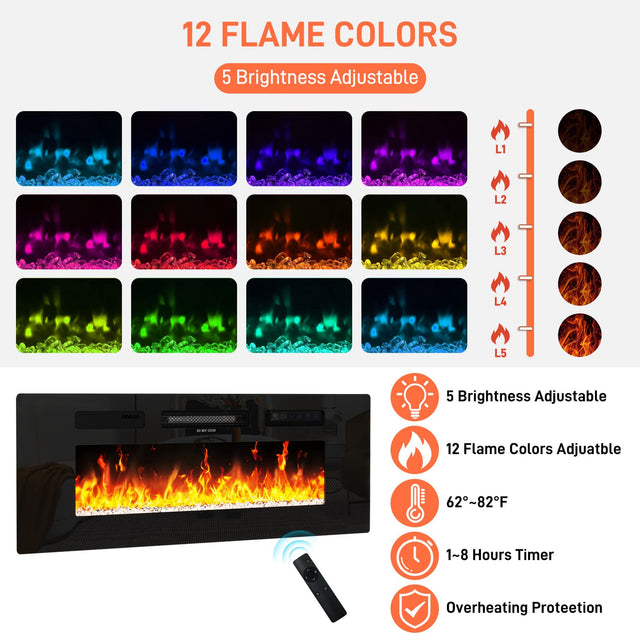 71" Floating Fireplace TV Stand Entertainment Center