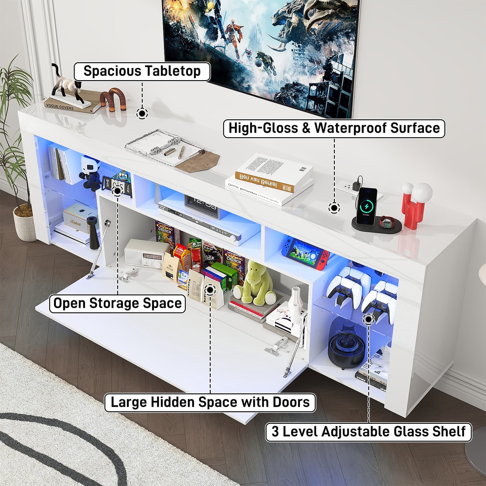 71" Floating Fireplace TV Stand Entertainment Center