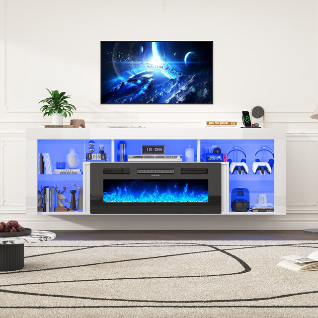 71" Floating Fireplace TV Stand Entertainment Center