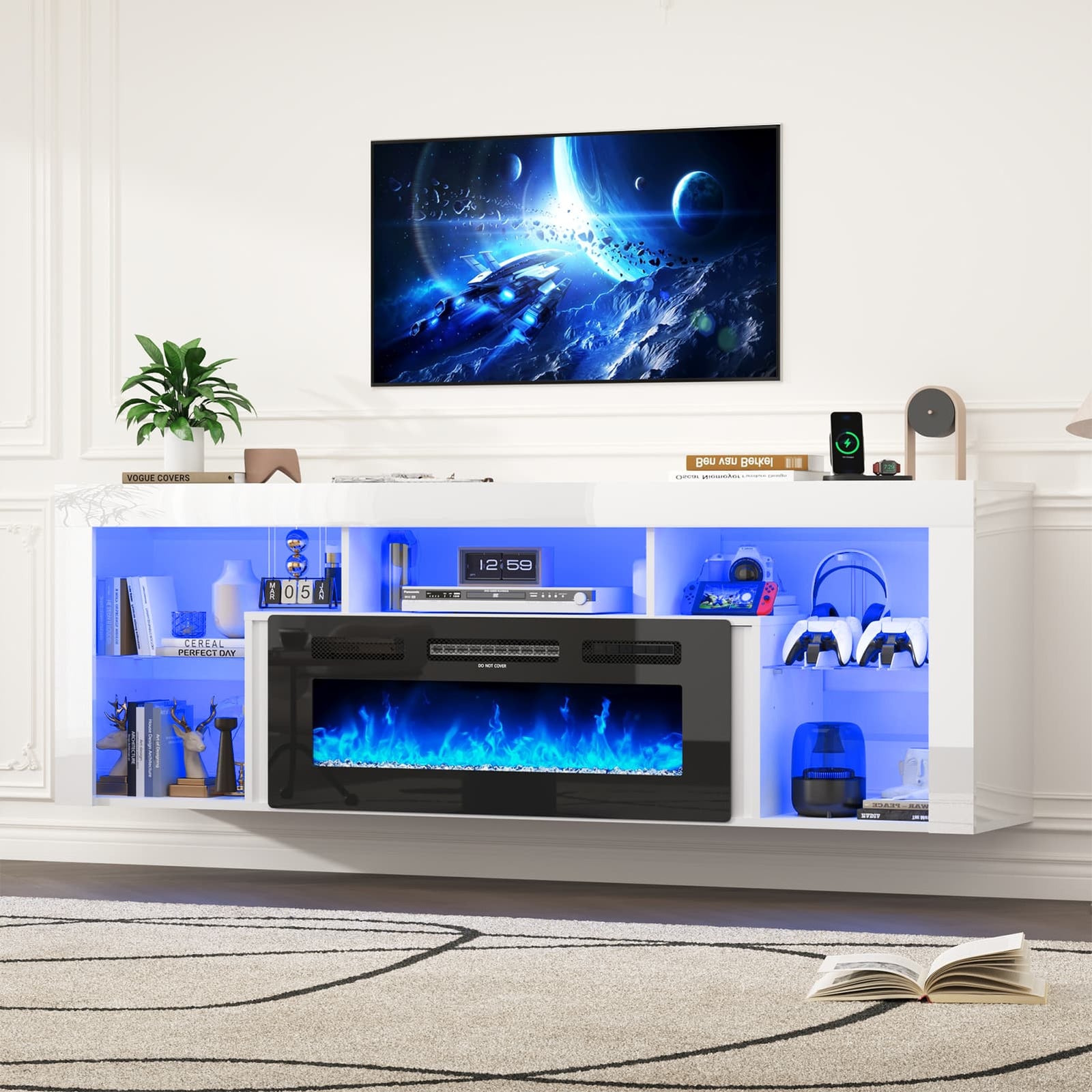 71" Floating Fireplace TV Stand Entertainment Center