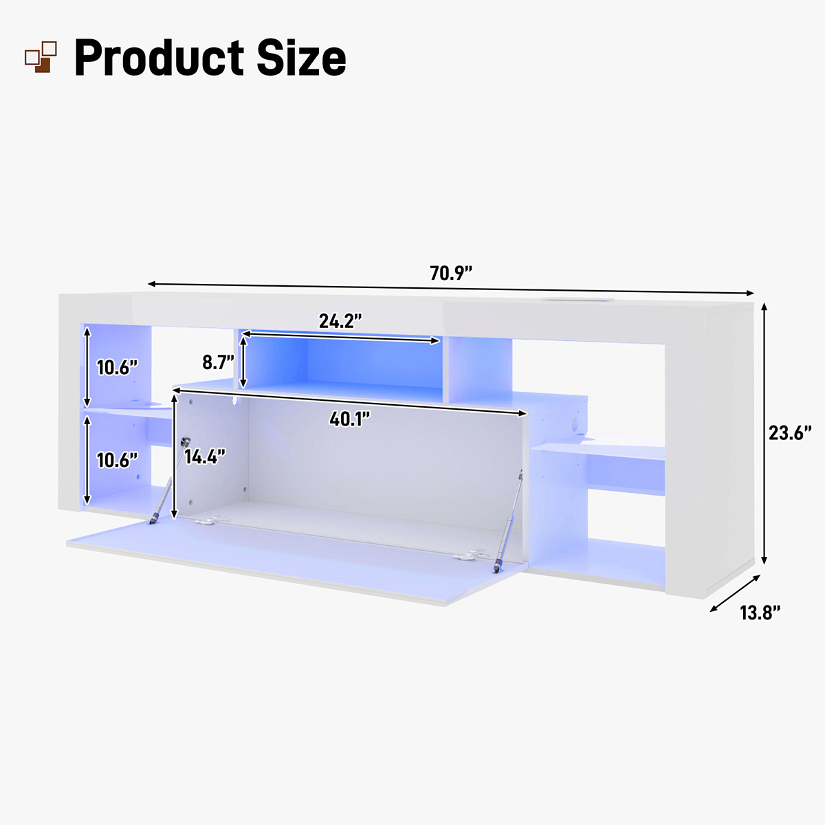 71" Floating LED TV Stand for 85inch TV Black dimension image