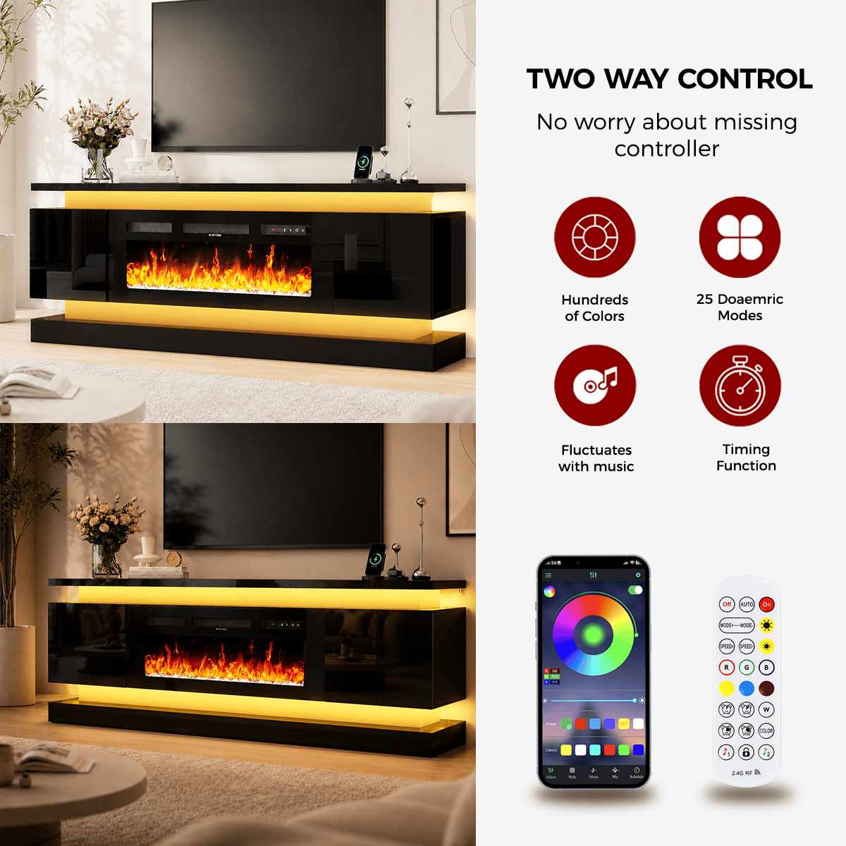 71"/ 81" Modern Electric Fireplace TV Stand Entertainment Center