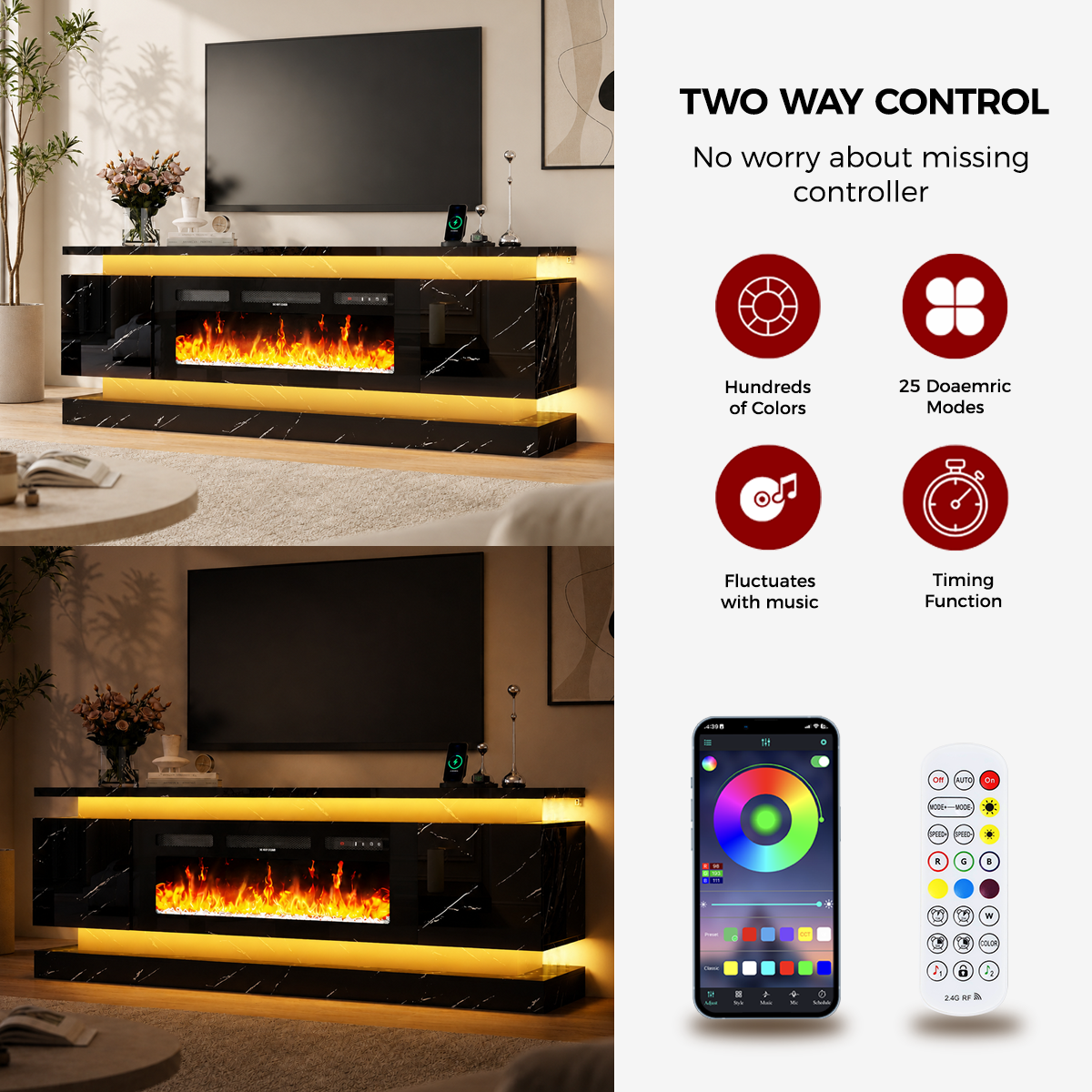 71"/ 81" Modern Electric Fireplace TV Stand Entertainment Center