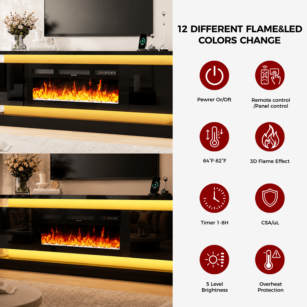 71"/ 81" Modern Electric Fireplace TV Stand Entertainment Center