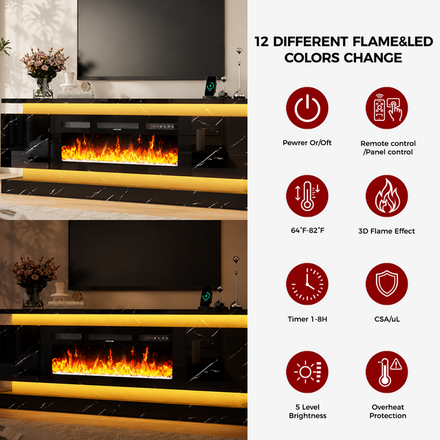 71"/ 81" Modern Electric Fireplace TV Stand Entertainment Center