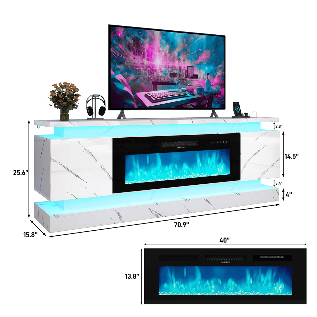 71"/ 81" Modern Electric Fireplace TV Stand Entertainment Center