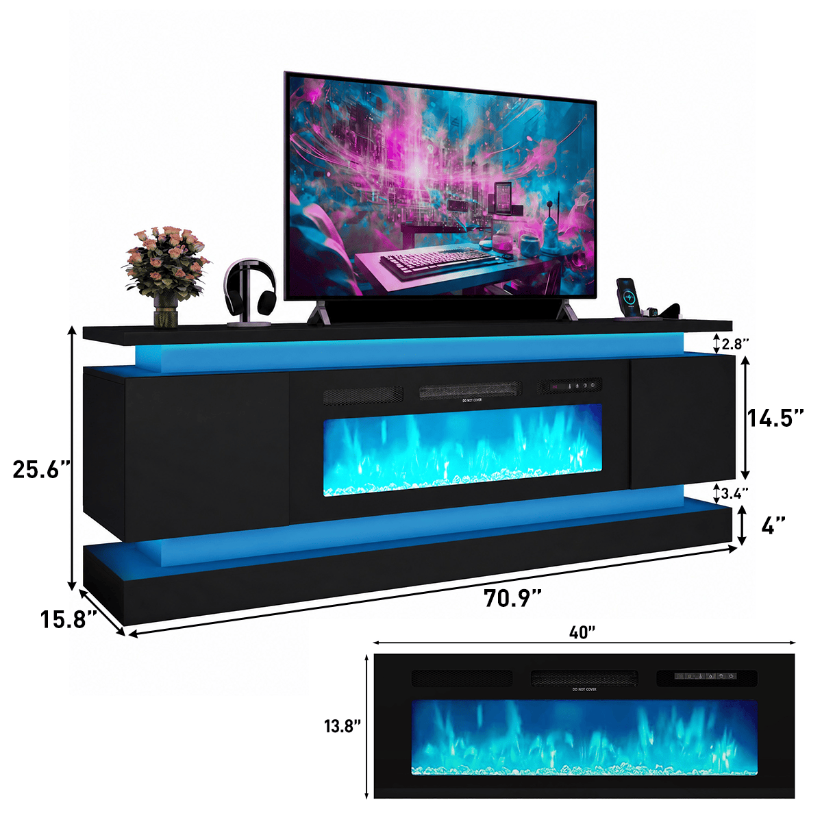 71"/ 81" Modern Electric Fireplace TV Stand Entertainment Center