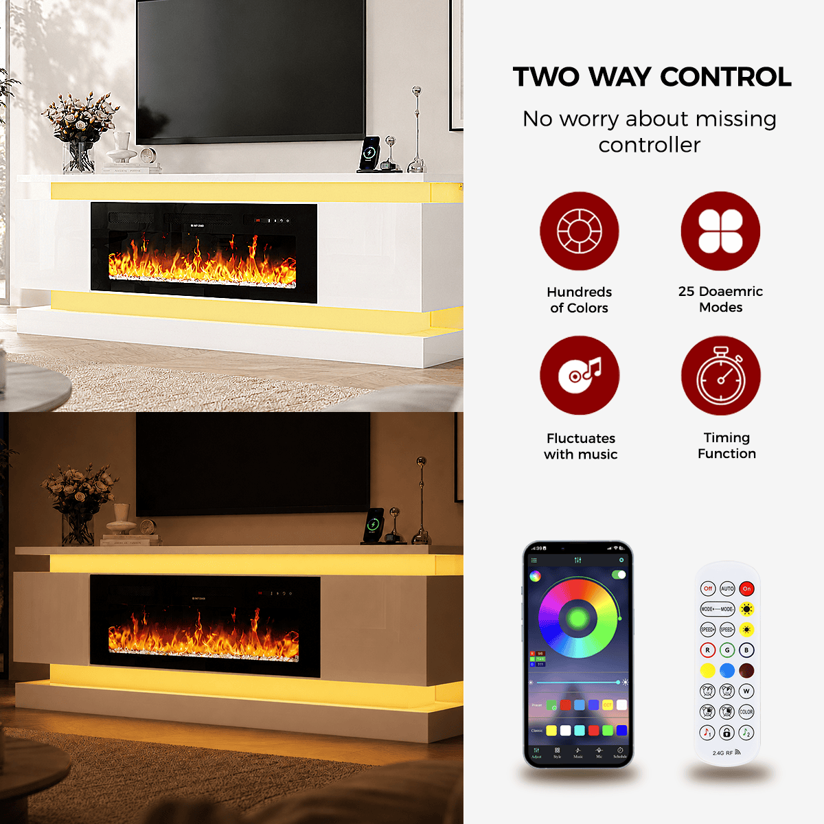 71"/ 81" Modern Electric Fireplace TV Stand Entertainment Center