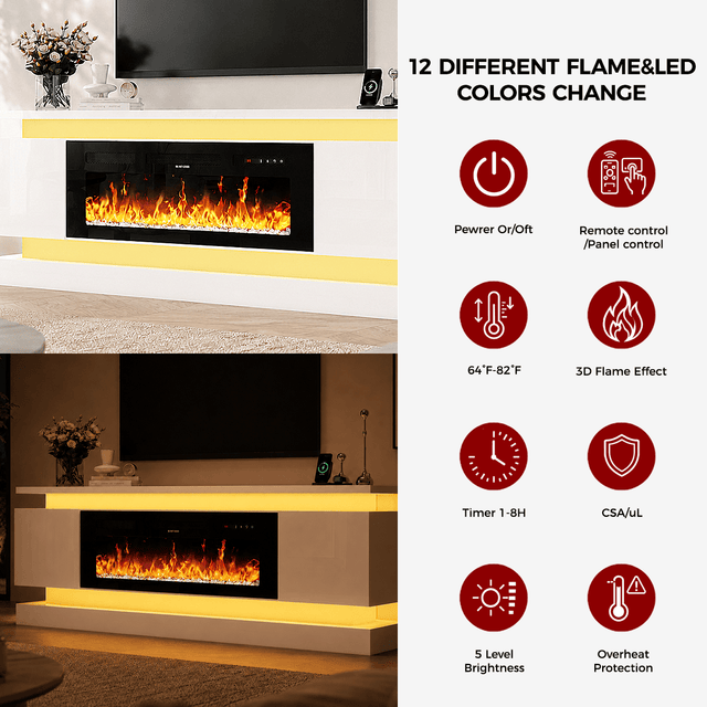 71"/ 81" Modern Electric Fireplace TV Stand Entertainment Center