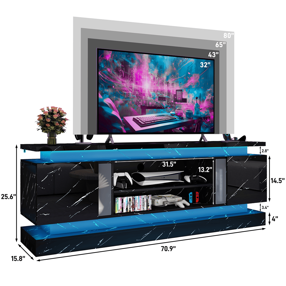 71"/ 81" Modern Electric Fireplace TV Stand Entertainment Center