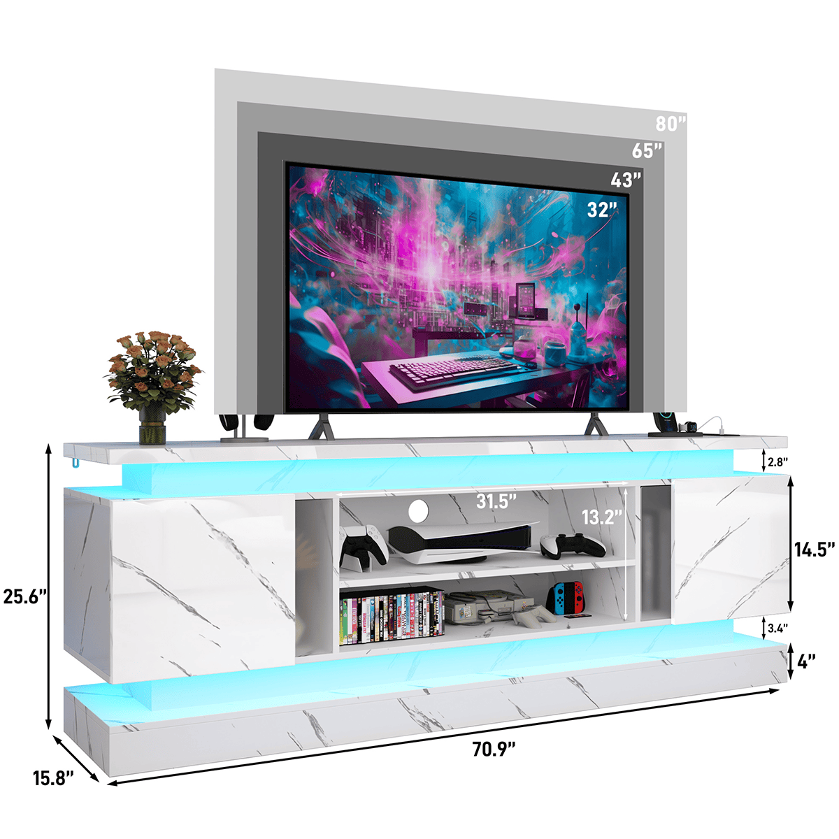 71"/ 81" Modern Electric Fireplace TV Stand Entertainment Center