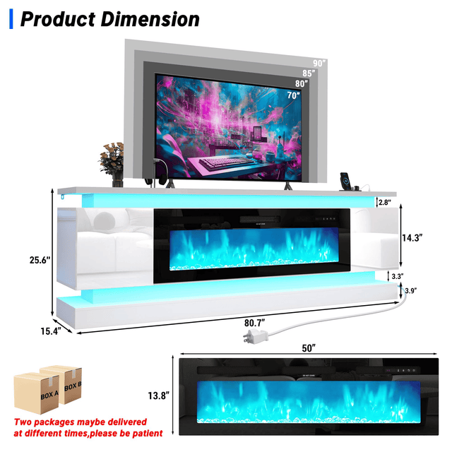 71"/ 81" Modern Electric Fireplace TV Stand Entertainment Center