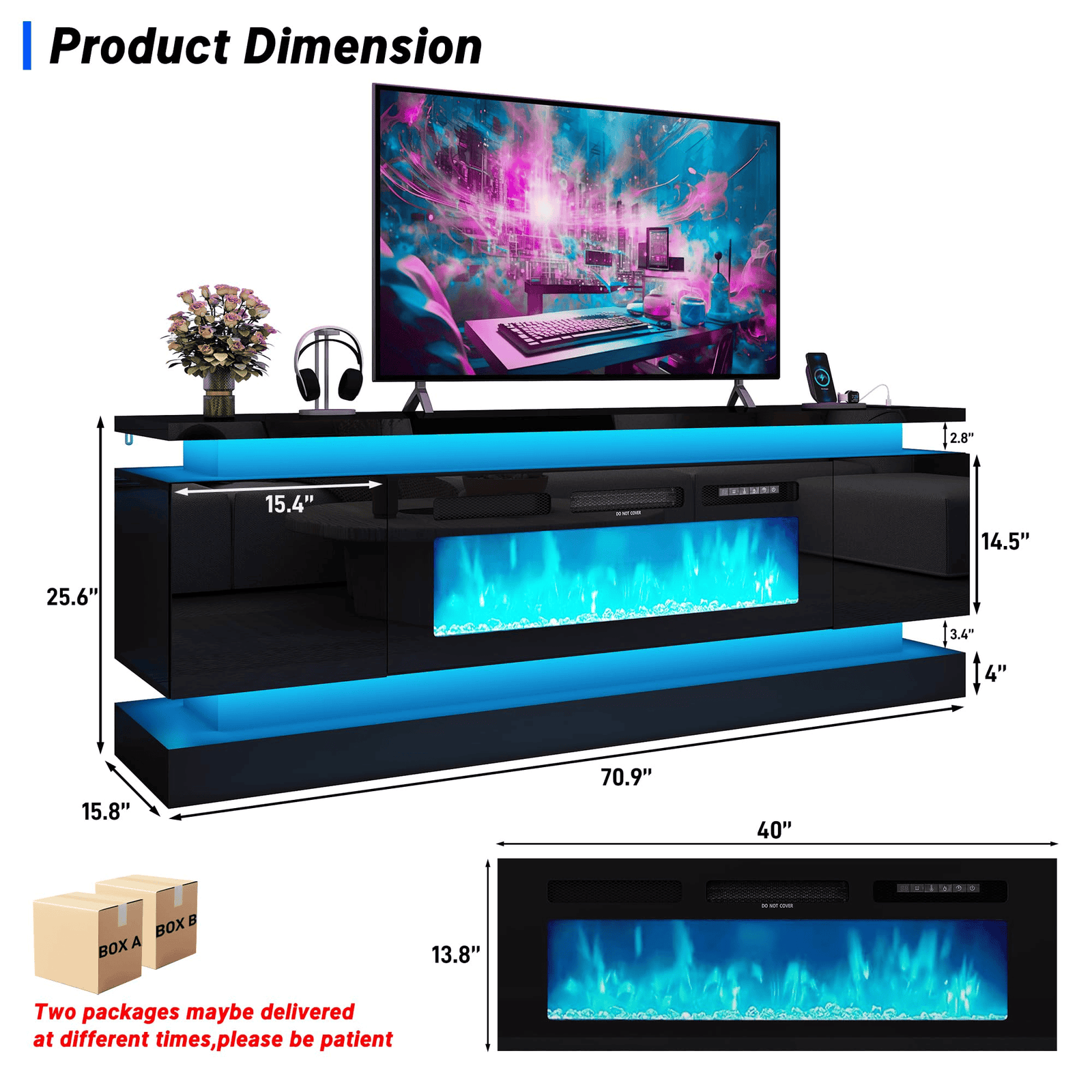 71"/ 81" Modern Electric Fireplace TV Stand Entertainment Center