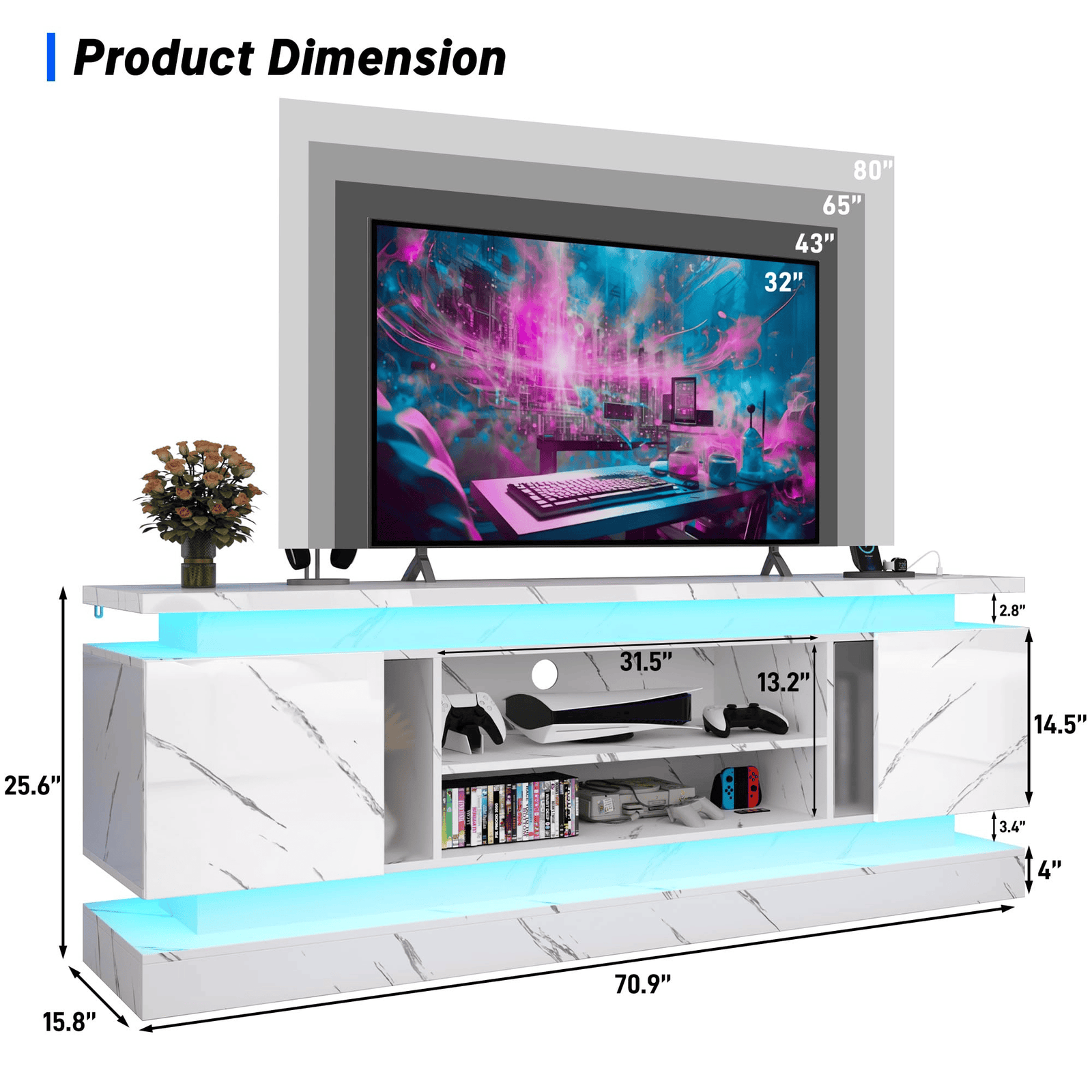 71"/ 81" Modern Electric Fireplace TV Stand Entertainment Center