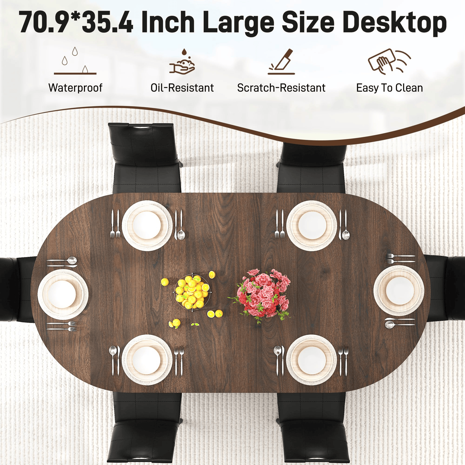 71" Oval Wood Kitchen Dining Room Table