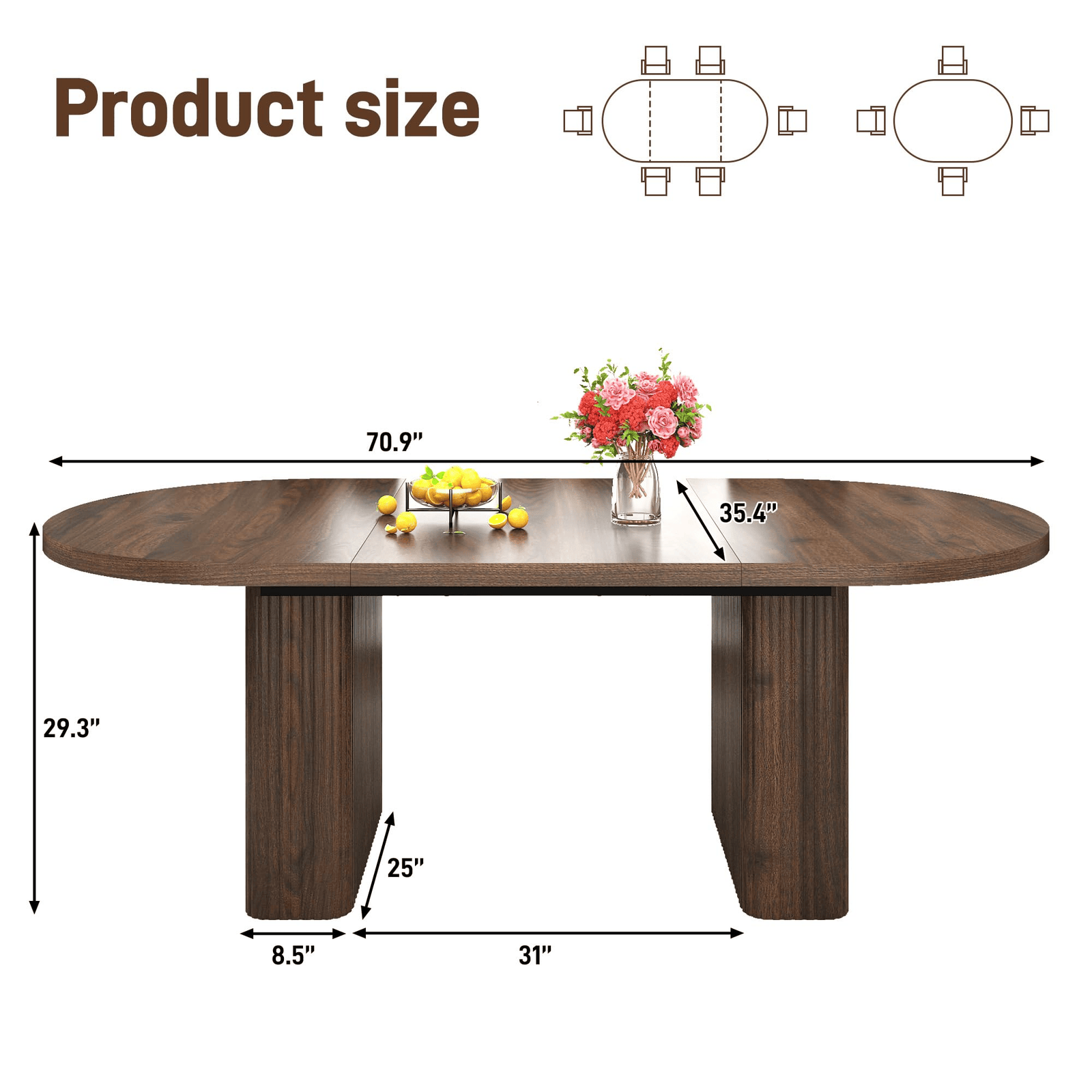 71" Oval Wood Kitchen Dining Room Table