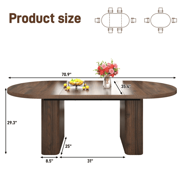 71" Oval Wood Kitchen Dining Room Table