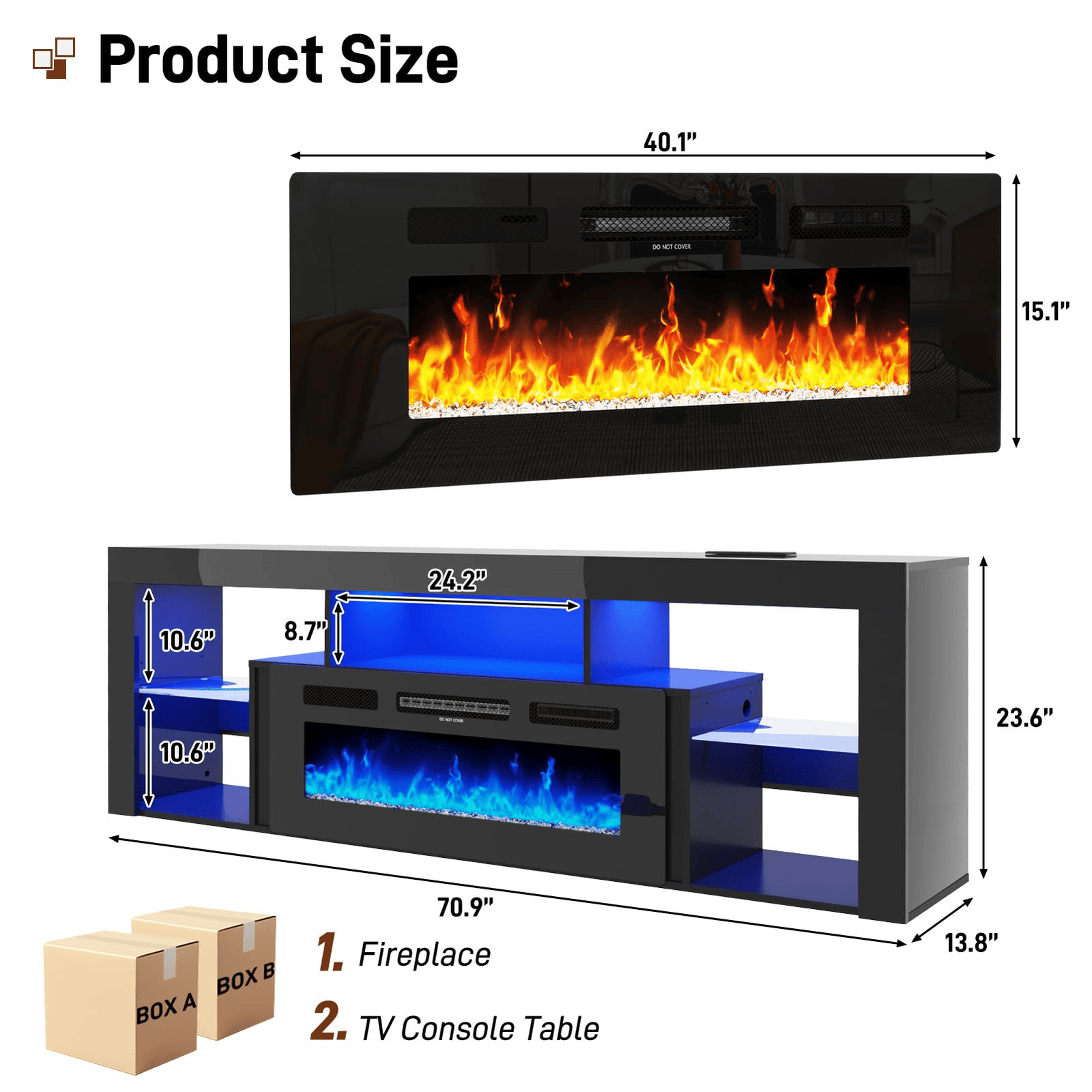 71" Floating Fireplace TV Stand Entertainment Center