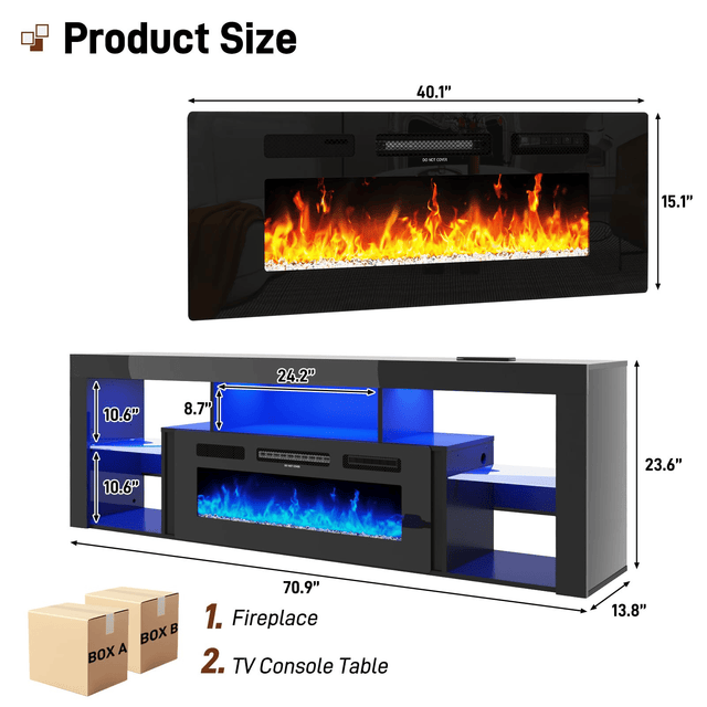 71" Floating Fireplace TV Stand Entertainment Center