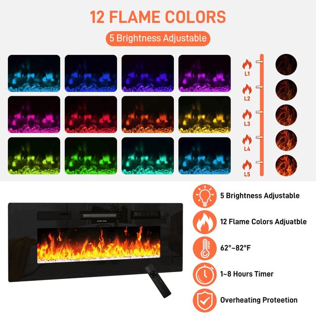 71" Floating Fireplace TV Stand Entertainment Center