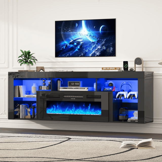 71" Floating Fireplace TV Stand Entertainment Center