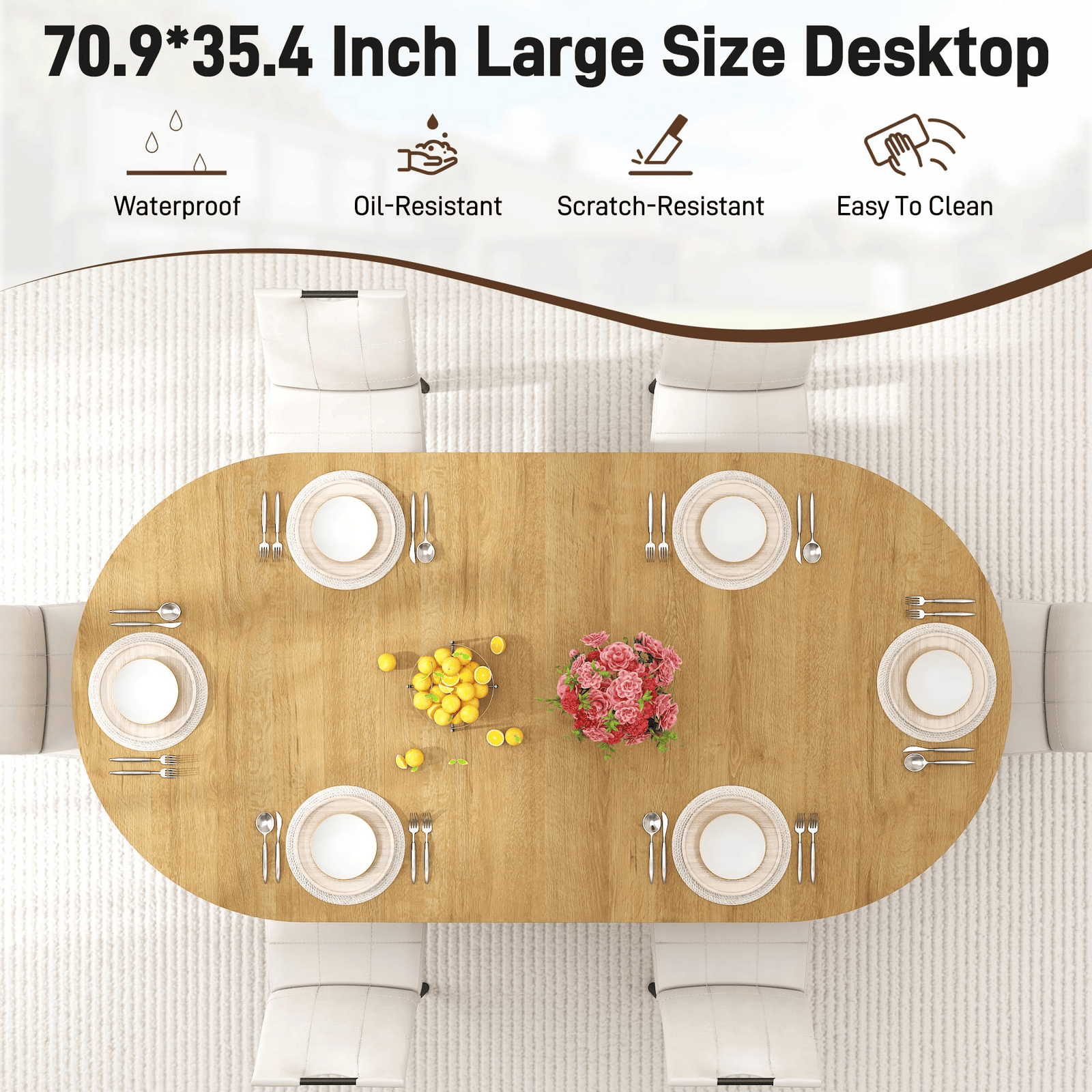 71" Oval Wood Kitchen Dining Room Table