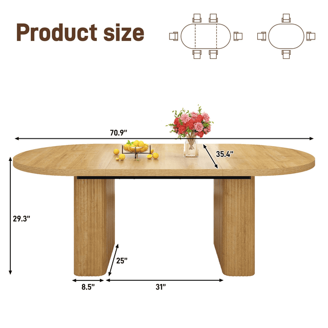 71" Oval Wood Kitchen Dining Room Table