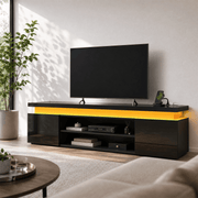 High Gloss Black LED TV Stand with Power Outlets & RGB Lights