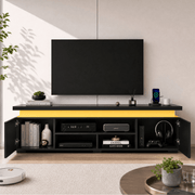 High Gloss Black LED TV Stand with Power Outlets & RGB Lights