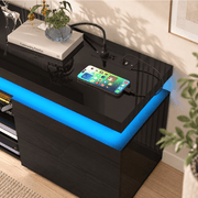 High Gloss Black LED TV Stand with Power Outlets & RGB Lights