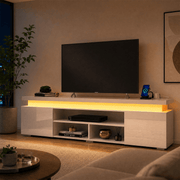 High Gloss Black LED TV Stand with Power Outlets & RGB Lights