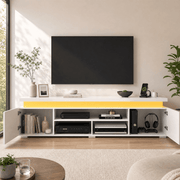 High Gloss Black LED TV Stand with Power Outlets & RGB Lights