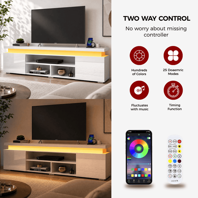 High Gloss Black LED TV Stand with Power Outlets & RGB Lights
