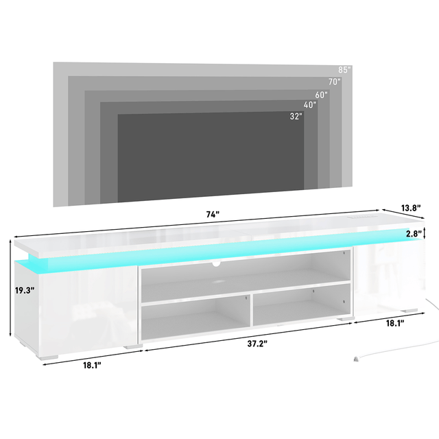 High Gloss Black LED TV Stand with Power Outlets & RGB Lights